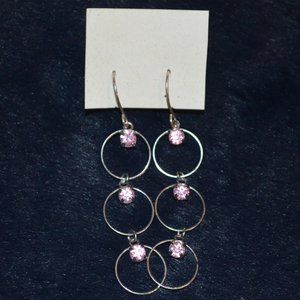 Triple Ring Pink Rhinestone Earrings
